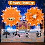 JIZZU Safety Warning Lights, 2Pcs Led Warning Lights With Screwdriver 9 Flash Modes Flashing Warning Roadside Flare with Magnetic Base Hook, Waterproof for Road Accidents, Breakdowns, Trucks