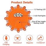 Aisny 3 Pack Car Warning Light, Waterproof LED Emergency Light with Car Charger 3 in 1 USB Cable and Warning Lights Bag LEDs Car Emergency Kit with 9 Flashing for Breakdown Truck RV Boat