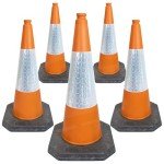 5 x 750mm Traffic Cones in Orange for Indoor and Outdoor Usage - Large Traffic Cones are Self Weighted and Made from 100% Recycled Materials in The UK
