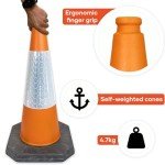 5 x 750mm Traffic Cones in Orange for Indoor and Outdoor Usage - Large Traffic Cones are Self Weighted and Made from 100% Recycled Materials in The UK