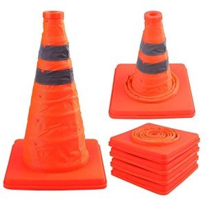 Bekith 4 Pack 15.5 Inch Collapsible Traffic Cones Safety Road Parking Cone Driving Construction Cones with Reflective Strips Collar, Orange