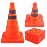 Bekith 4 Pack 15.5 Inch Collapsible Traffic Cones Safety Road Parking Cone Driving Construction Cones with Reflective Strips Collar, Orange