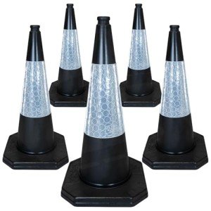 Street Solutions - 5 x 750mm Black Road Traffic Cones - Self Weighted - Premium Quality Safety Cone - Strong and Durable - with Extremely Low Centre of Gravity