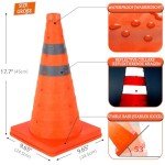 18'' inch Collapsible Traffic Safety Cones, 4 pcs Multi Purpose Pop-up Cones with Reflective Collar for Road Parking, Driving Practice