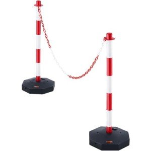 VEVOR Adjustable Traffic Delineator Post Cones, 2 Pack, Traffic Safety Delineator Barrier with Fillable Base 8FT Chain, for Traffic Control Warning Parking Lot Construction Caution Roads, Red & White