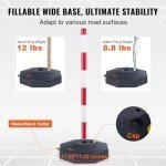 VEVOR Adjustable Traffic Delineator Post Cones, 2 Pack, Traffic Safety Delineator Barrier with Fillable Base 8FT Chain, for Traffic Control Warning Parking Lot Construction Caution Roads, Red & White