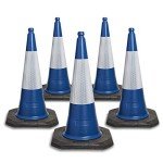 5 Blue cones 750mm with reflective sleeves by innovatus