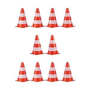 Relaxdays Set of 10 Safety Cones, Stackable, Field & Track Cones, Markers, Pylons, 22 cm, Orange/White