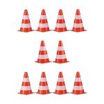 Relaxdays Set of 10 Safety Cones, Stackable, Field & Track Cones, Markers, Pylons, 22 cm, Orange/White