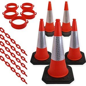 Street Solutions - Cone Chain Barrier Kit, 5 x 750mm Road Cones, 5 x Chain holders, 5 x Chains - Traffic Road Cone - Strong and Durable Cone (Orange)