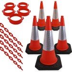 Street Solutions - Cone Chain Barrier Kit, 5 x 750mm Road Cones, 5 x Chain holders, 5 x Chains - Traffic Road Cone - Strong and Durable Cone (Orange)