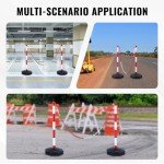 VEVOR Adjustable Traffic Delineator Post Cones, 2 Pack, Traffic Safety Delineator Barrier with Fillable Base 8FT Chain, for Traffic Control Warning Parking Lot Construction Caution Roads, Red & White