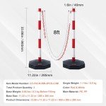 VEVOR Adjustable Traffic Delineator Post Cones, 2 Pack, Traffic Safety Delineator Barrier with Fillable Base 8FT Chain, for Traffic Control Warning Parking Lot Construction Caution Roads, Red & White