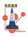 5 Blue cones 750mm with reflective sleeves by innovatus