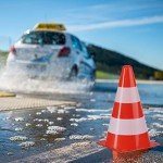 Relaxdays Set of 10 Safety Cones, Stackable, Field & Track Cones, Markers, Pylons, 22 cm, Orange/White