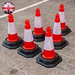 Pack of 6 Premium - Quality Road Traffic Cones 460mm - Strong and Durable Self Weighted Safety Cone with very low center of gravity - Made in the U.K (ORANGE)