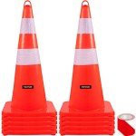VEVOR Safety Cones, 10PCS 28" Traffic Cones, PVC Orange Construction Cones, 2 Reflective Collars Traffic Cones with Weighted Base and Hand-Held Ring Used for Traffic Control, Driveway Road Parking