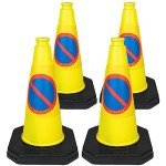 4 x 460mm 1-Piece High "No Waiting" Traffic Cones in Yellow - Strong and Durable Outdoor Cones with Very Low Centre of Gravity - U.K Made Safety Cones