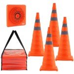 VEVOR H70-4 Safety 4 Pack 28 inch Collapsible, Construction Cones with Reflective Collars, Wide Base and A Storage Bag, for Traffic Control, Driving Training, Parking Lots, Red