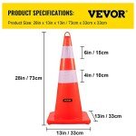 VEVOR Safety Cones, 10PCS 28" Traffic Cones, PVC Orange Construction Cones, 2 Reflective Collars Traffic Cones with Weighted Base and Hand-Held Ring Used for Traffic Control, Driveway Road Parking