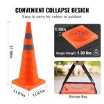 VEVOR H70-4 Safety 4 Pack 28 inch Collapsible, Construction Cones with Reflective Collars, Wide Base and A Storage Bag, for Traffic Control, Driving Training, Parking Lots, Red