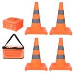 SWEWARM 28" Collapsible Traffic Safety Cones, 4Pcs Multi-Purpose Pop-up Cones with Reflective Strips and Stable Bases, Orange Construction Cones for Road Parking, Driving Practice (28inch)