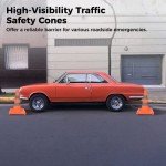 SWEWARM 28" Collapsible Traffic Safety Cones, 4Pcs Multi-Purpose Pop-up Cones with Reflective Strips and Stable Bases, Orange Construction Cones for Road Parking, Driving Practice (28inch)