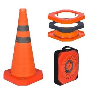 18'' inch Collapsible Traffic Safety Cones with Weighted Base, 1 pcs Multi Purpose Pop-up Cones with Reflective Collar for Road Parking, Driving Practice - Sturdy Design (1, 18'')