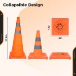 SWEWARM 28" Collapsible Traffic Safety Cones, 4Pcs Multi-Purpose Pop-up Cones with Reflective Strips and Stable Bases, Orange Construction Cones for Road Parking, Driving Practice (28inch)