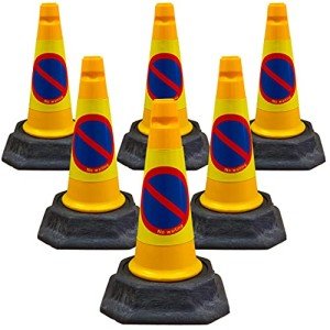 Street Solutions - 6 x"No Waiting" Road Traffic Cones 18" (460mm) Self Weighted Safety Cone - 100% Recycled PVC - High Quality, Heavy Duty, Strong and Durable