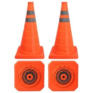 4 Pack 18 inch Collapsible Safety Cones, Orange Road Parking Cones, Pop-up Cones with Reflective Strips and Stable Bases for Road Parking, Driving Practice
