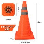 4 Pack 18 inch Collapsible Safety Cones, Orange Road Parking Cones, Pop-up Cones with Reflective Strips and Stable Bases for Road Parking, Driving Practice