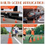 4 Pack 18 inch Collapsible Safety Cones, Orange Road Parking Cones, Pop-up Cones with Reflective Strips and Stable Bases for Road Parking, Driving Practice
