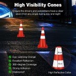 COSTWAY 6 Pack Traffic Cones, High Visibility Orange Road Safety Cones with Reflective Collars and Safety Vest, Self Weighted PVC Construction Cones for Driving Training Parking