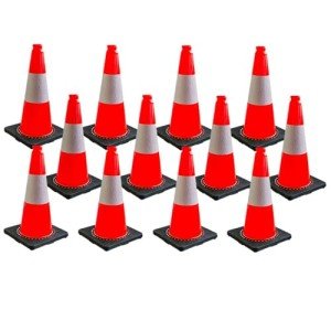 50CM Traffic Cone - Orange | PVC Road Safety Cone with Weighted Base | High Visibility Reflective Street Cone | Portable Wind Resistant Traffic Cone with Black Base