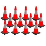 50CM Traffic Cone - Orange | PVC Road Safety Cone with Weighted Base | High Visibility Reflective Street Cone | Portable Wind Resistant Traffic Cone with Black Base