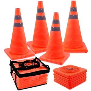 Traffic Cones,ERKOON 4 Pack 18'' Orange Collapsible Orange Safety Cone/Multi Purpose Pop up Reflective Safety Cone,Driving Cones for Training,Parking Cones (Deep Orange)