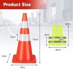 COSTWAY 6 Pack Traffic Cones, High Visibility Orange Road Safety Cones with Reflective Collars and Safety Vest, Self Weighted PVC Construction Cones for Driving Training Parking