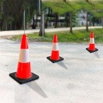 50CM Traffic Cone - Orange | PVC Road Safety Cone with Weighted Base | High Visibility Reflective Street Cone | Portable Wind Resistant Traffic Cone with Black Base