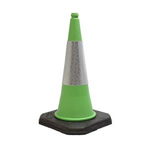 750mm Traffic Safety Green Cone With Reflective Sleeve Street Solutions UK Recycled Base Blow Moulded Top For Easy Grip Weighted Base Stable Heavy Duty Cone