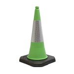 750mm Traffic Safety Green Cone With Reflective Sleeve Street Solutions UK Recycled Base Blow Moulded Top For Easy Grip Weighted Base Stable Heavy Duty Cone