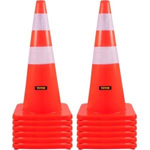 VEVOR Safety, 28 in/73 cm Height, 12 PCS PVC Orange Cone with 2 Reflective Collars and Weighted Base, Used for Traffic Control, Driveway Road Parking and School Improvement, RED