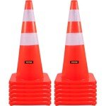 VEVOR Safety, 28 in/73 cm Height, 12 PCS PVC Orange Cone with 2 Reflective Collars and Weighted Base, Used for Traffic Control, Driveway Road Parking and School Improvement, RED