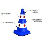 62CM Ultra Traffic Cone | Unbreakable Solid Body Reflective Traffic Cone with Cat-Eyes Lenses | High Visibility Safety Cone | Parking Cone with Chain and Sign Attaching Socket (Blue)