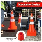 TANGZON 6 x 700mm Traffic Cones, No Parking PVC Safety Cones with Reflective Collars, Weighted Base & Safety Vest, Outdoor High Visibility Orange Hazard Construction Cones for Road Street