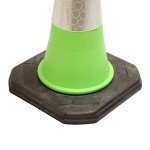 750mm Traffic Safety Green Cone With Reflective Sleeve Street Solutions UK Recycled Base Blow Moulded Top For Easy Grip Weighted Base Stable Heavy Duty Cone