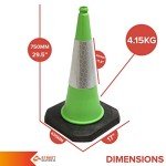 750mm Traffic Safety Green Cone With Reflective Sleeve Street Solutions UK Recycled Base Blow Moulded Top For Easy Grip Weighted Base Stable Heavy Duty Cone