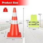 TANGZON 6 x 700mm Traffic Cones, No Parking PVC Safety Cones with Reflective Collars, Weighted Base & Safety Vest, Outdoor High Visibility Orange Hazard Construction Cones for Road Street