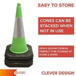 750mm Traffic Safety Green Cone With Reflective Sleeve Street Solutions UK Recycled Base Blow Moulded Top For Easy Grip Weighted Base Stable Heavy Duty Cone