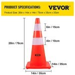 VEVOR Safety, 28 in/73 cm Height, 12 PCS PVC Orange Cone with 2 Reflective Collars and Weighted Base, Used for Traffic Control, Driveway Road Parking and School Improvement, RED